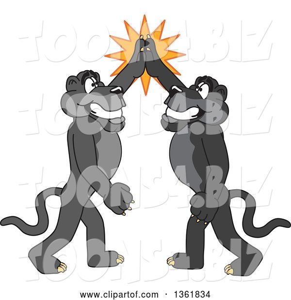 Vector Illustration of Black Panther School Mascots High Fiving, Symbolizing Pride