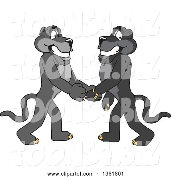 Vector Illustration of Black Panther School Mascots Shaking Hands, Symbolizing Gratitude