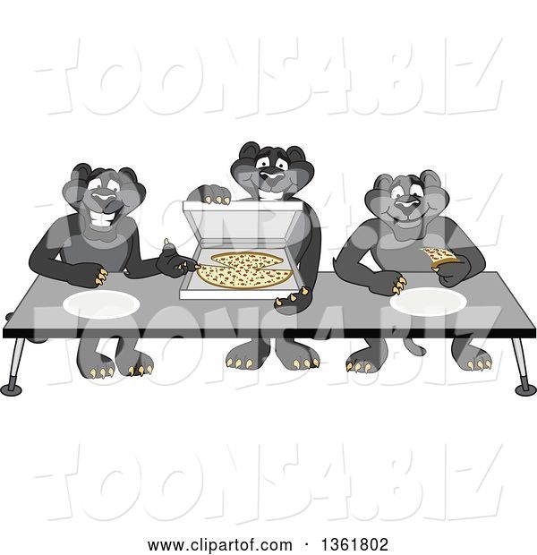 Vector Illustration of Black Panther School Mascots Sharing Pizza, Symbolizing Gratitude