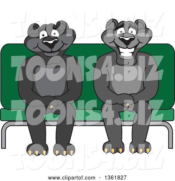 Vector Illustration of Black Panther School Mascots Sitting on a Bench, Symbolizing Safety