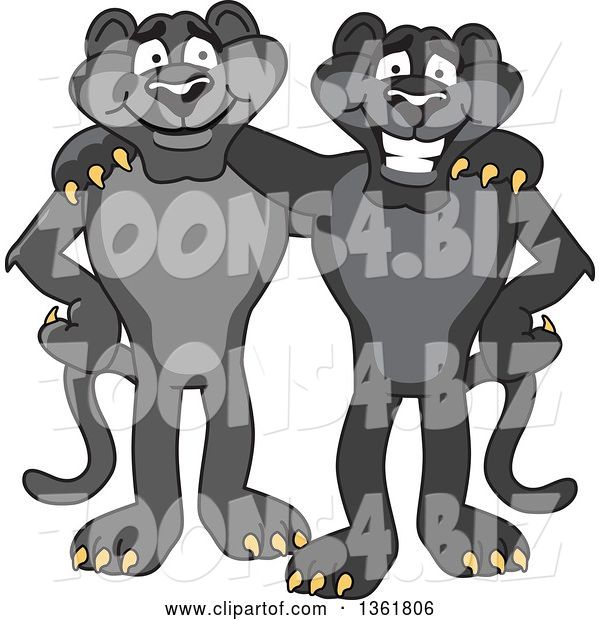 Vector Illustration of Black Panther School Mascots Standing and Embracing, Symbolizing Loyalty