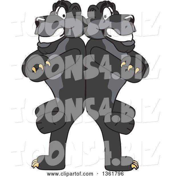 Vector Illustration of Black Panther School Mascots Standing Back to Back and Leaning on Each Other, Symbolizing Loyalty