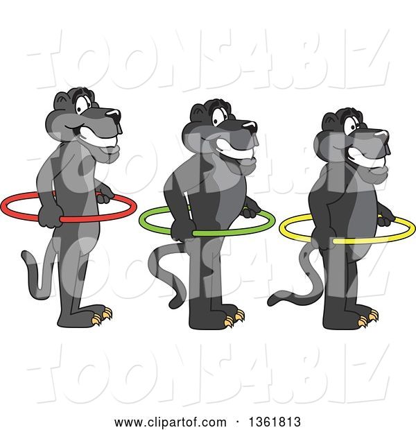 Vector Illustration of Black Panther School Mascots Standing in Line with Hoop Spacers, Symbolizing Respect