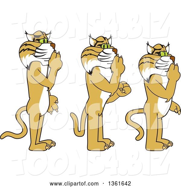 Vector Illustration of Cartoon Bobcat Mascots Gesturing Silence, Symbolizing Respect