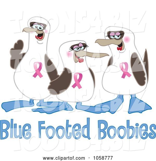 Vector Illustration of Cartoon Boobie Bird Breast Cancer Awareness Mascots with Text - 1