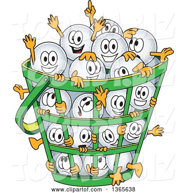 Vector Illustration of Cartoon Golf Ball Sports Mascots in a Basket