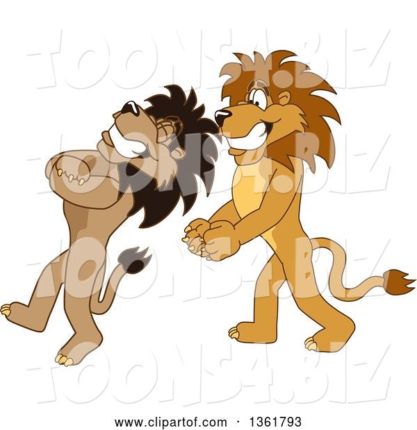 Vector Illustration of Cartoon Lion Mascots Doing a Trust Fall Exercise, Symbolizing Being Dependable