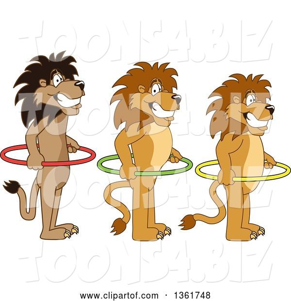 Vector Illustration of Cartoon Lion Mascots Holding Hoops and Standing in Line, Symbolizing Respect