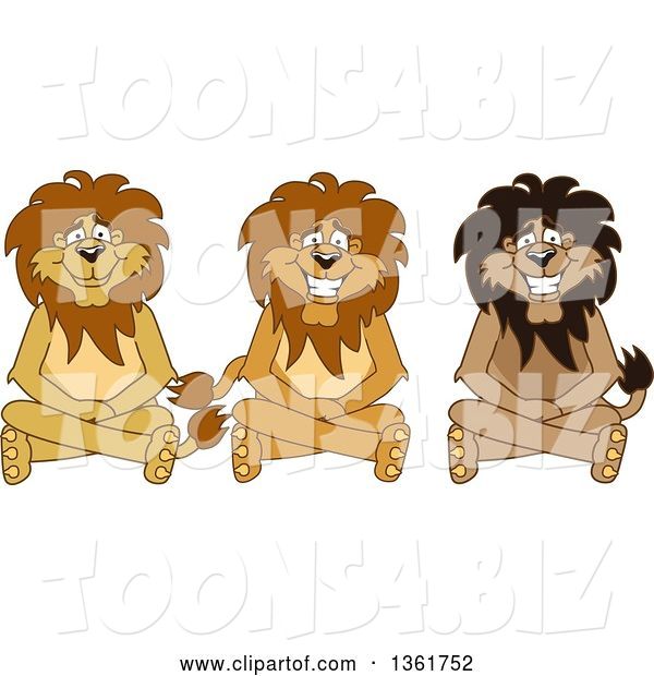 Vector Illustration of Cartoon Lion Mascots Sitting on the Floor, Symbolizing Respect