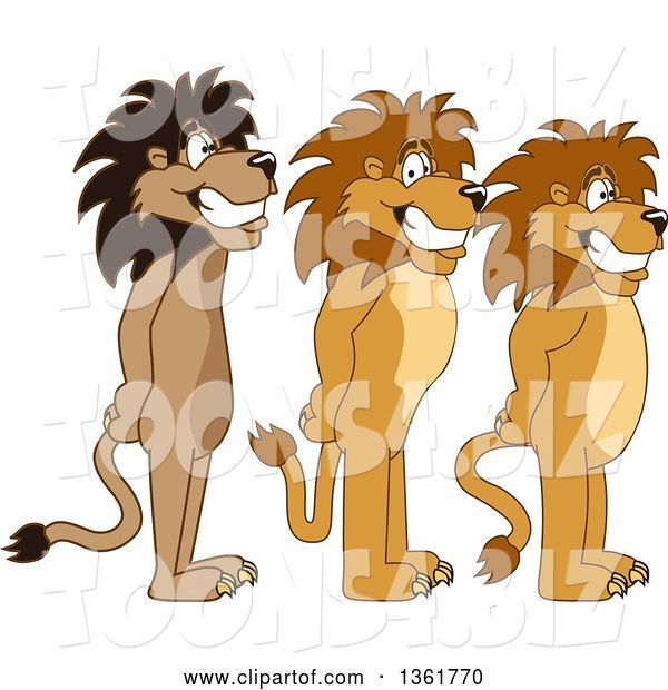 Vector Illustration of Cartoon Lion Mascots Standing in Line, Symbolizing Respect