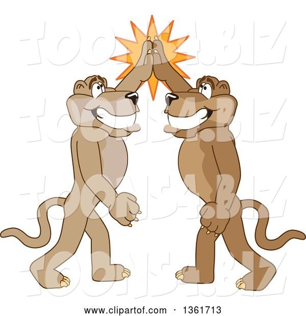 Vector Illustration of Cougar School Mascots High Fiving, Symbolizing Pride