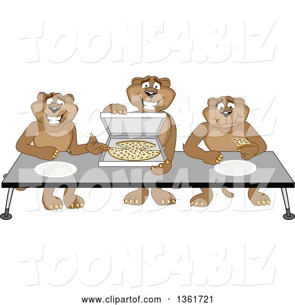 Vector Illustration of Cougar School Mascots Offering Pizza, Symbolizing Gratitude