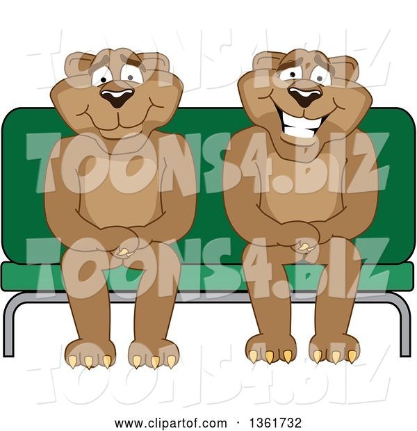 Vector Illustration of Cougar School Mascots Sitting on a Bench, Symbolizing Safety