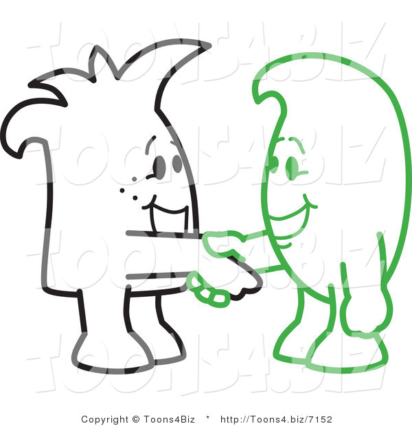 Vector Illustration of Outlined Cartoon Characters Shaking Hands