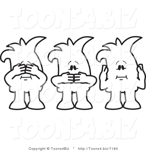 Vector Illustration of See, Speak, and Hear No Evil Outlined Cartoon Characters