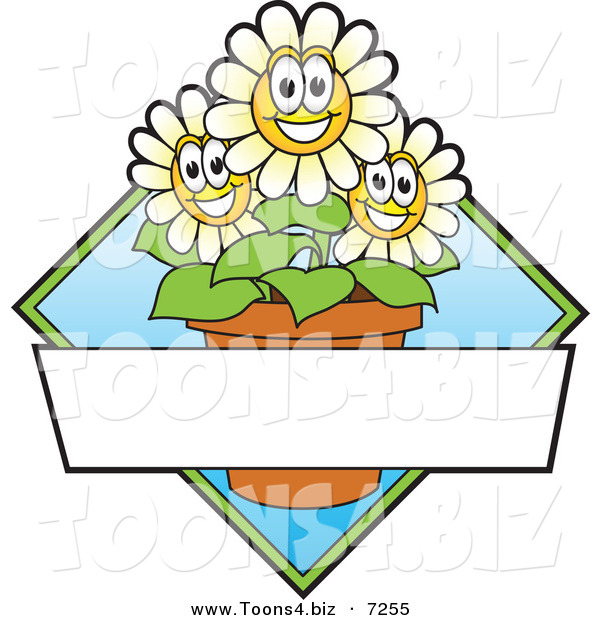 Vector Logo of Happy Cartoon Daisy Flowers in a Pot with Blank Copyspace