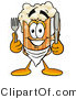 Illustration of a Beer Mug Mascot Holding a Knife and Fork by Mascot Junction