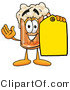 Illustration of a Beer Mug Mascot Holding a Yellow Sales Price Tag by Mascot Junction