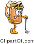 Illustration of a Beer Mug Mascot Leaning on a Golf Club While Golfing by Mascot Junction