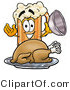 Illustration of a Beer Mug Mascot Serving a Thanksgiving Turkey on a Platter by Mascot Junction