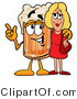 Illustration of a Beer Mug Mascot Talking to a Pretty Blond Woman by Mascot Junction