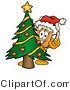 Illustration of a Beer Mug Mascot Waving and Standing by a Decorated Christmas Tree by Mascot Junction