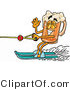 Illustration of a Beer Mug Mascot Waving While Passing by on Water Skis by Mascot Junction