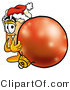 Illustration of a Beer Mug Mascot Wearing a Santa Hat, Standing with a Christmas Bauble by Mascot Junction