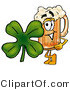 Illustration of a Beer Mug Mascot with a Green Four Leaf Clover on St Paddy's or St Patricks Day by Mascot Junction