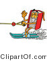 Illustration of a Book Mascot Waving While Water Skiing by Mascot Junction