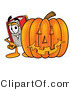 Illustration of a Book Mascot with a Carved Halloween Pumpkin by Mascot Junction