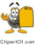 Illustration of a Bowling Ball Mascot Holding a Yellow Sales Price Tag by Mascot Junction