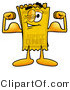 Illustration of a Cartoon Admission Ticket Mascot Flexing His Arm Muscles by Mascot Junction