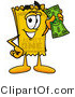 Illustration of a Cartoon Admission Ticket Mascot Holding a Dollar Bill by Mascot Junction