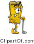 Illustration of a Cartoon Admission Ticket Mascot Leaning on a Golf Club While Golfing by Mascot Junction