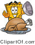 Illustration of a Cartoon Admission Ticket Mascot Serving a Thanksgiving Turkey on a Platter by Mascot Junction