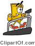 Illustration of a Cartoon Admission Ticket Mascot Walking on a Treadmill in a Fitness Gym by Mascot Junction