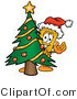 Illustration of a Cartoon Admission Ticket Mascot Waving and Standing by a Decorated Christmas Tree by Mascot Junction