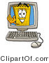 Illustration of a Cartoon Admission Ticket Mascot Waving from Inside a Computer Screen by Mascot Junction