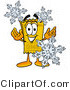 Illustration of a Cartoon Admission Ticket Mascot with Three Snowflakes in Winter by Mascot Junction