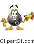 Illustration of a Cartoon Billiard 8 Ball Masco Holding a Megaphone by Mascot Junction