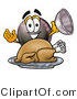 Illustration of a Cartoon Billiard 8 Ball Masco Serving a Thanksgiving Turkey on a Platter by Mascot Junction