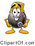 Illustration of a Cartoon Billiard 8 Ball Masco Wearing a Helmet by Mascot Junction