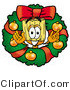 Illustration of a Cartoon Broom Mascot in the Center of a Christmas Wreath by Mascot Junction