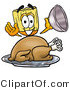 Illustration of a Cartoon Broom Mascot Serving a Thanksgiving Turkey on a Platter by Mascot Junction