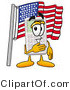 Illustration of a Cartoon Calculator Mascot Pledging Allegiance to an American Flag by Mascot Junction