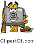 Illustration of a Cartoon Camera Mascot Duck Hunting, Standing with a Rifle and Duck by Mascot Junction