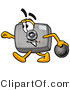 Illustration of a Cartoon Camera Mascot Holding a Bowling Ball by Mascot Junction