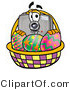 Illustration of a Cartoon Camera Mascot in an Easter Basket Full of Decorated Easter Eggs by Mascot Junction
