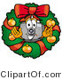 Illustration of a Cartoon Camera Mascot in the Center of a Christmas Wreath by Mascot Junction